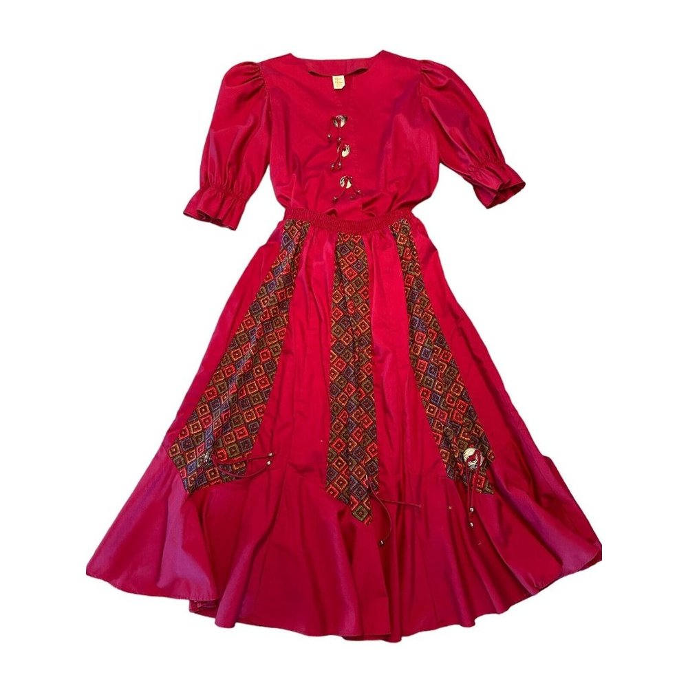 Vintage Malco Modes Puff Sleeve Top & Western Prairie Skirt Outfit, USA Made